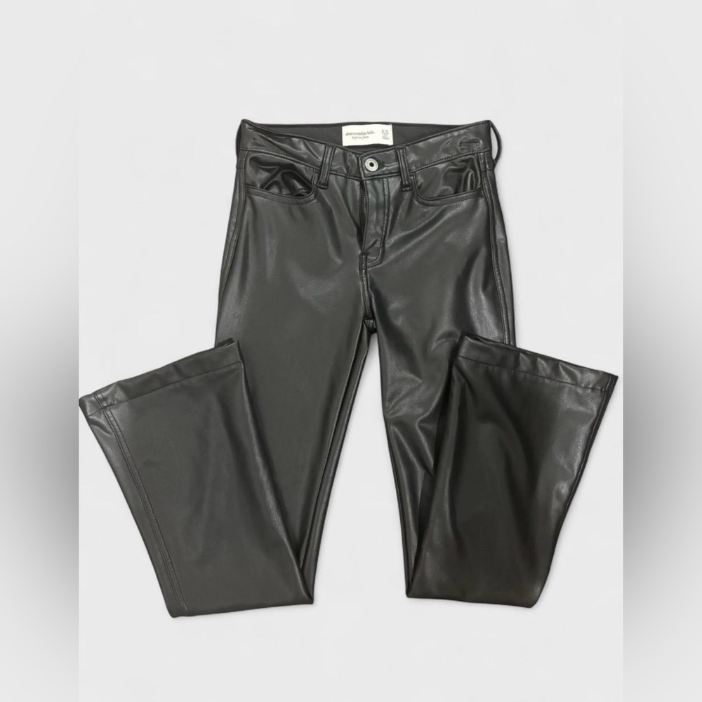 Size Girls Long 9/10 Black Abercrombie & Fitch Faux Leather Flared Pants